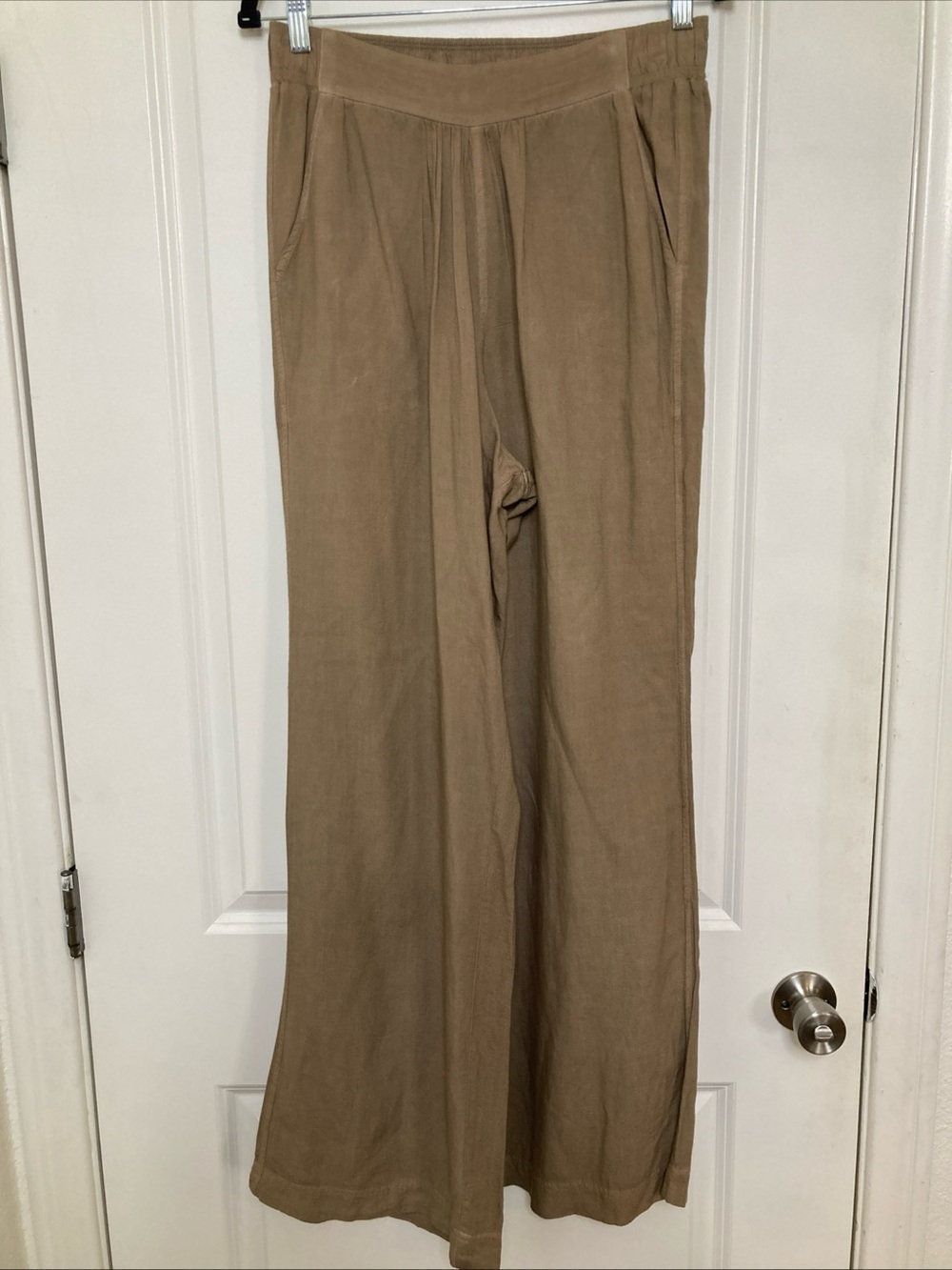 Splendid Pants Brown Linen Blend Wide Leg Elastic Waist Lagenlook Coastal Size M